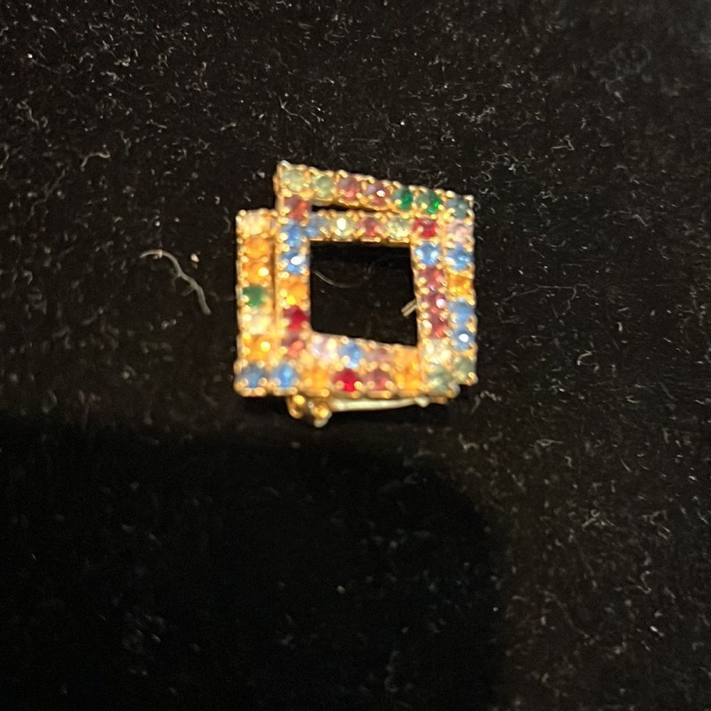 Colorful Square Rhinestone Pin Brooch. Geometric Shape Vintage - Picture 2 of 3